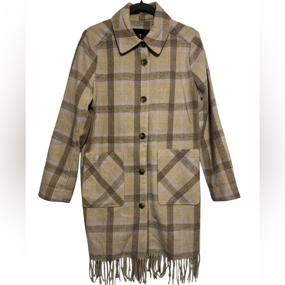 7 For All Mankind Jackets & Blazers - 7 For All Mankind Plaid Fringe Hem Coat - Bohemian Chic Peacoat Size Small
